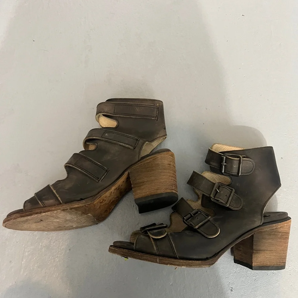 Freebird by Steven Brown Buckle Cutout Block Heel Sandals